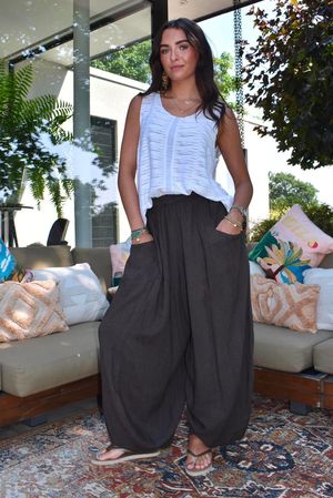 Sandbar Linen Blend Bloom Barrel Pant Chocolate